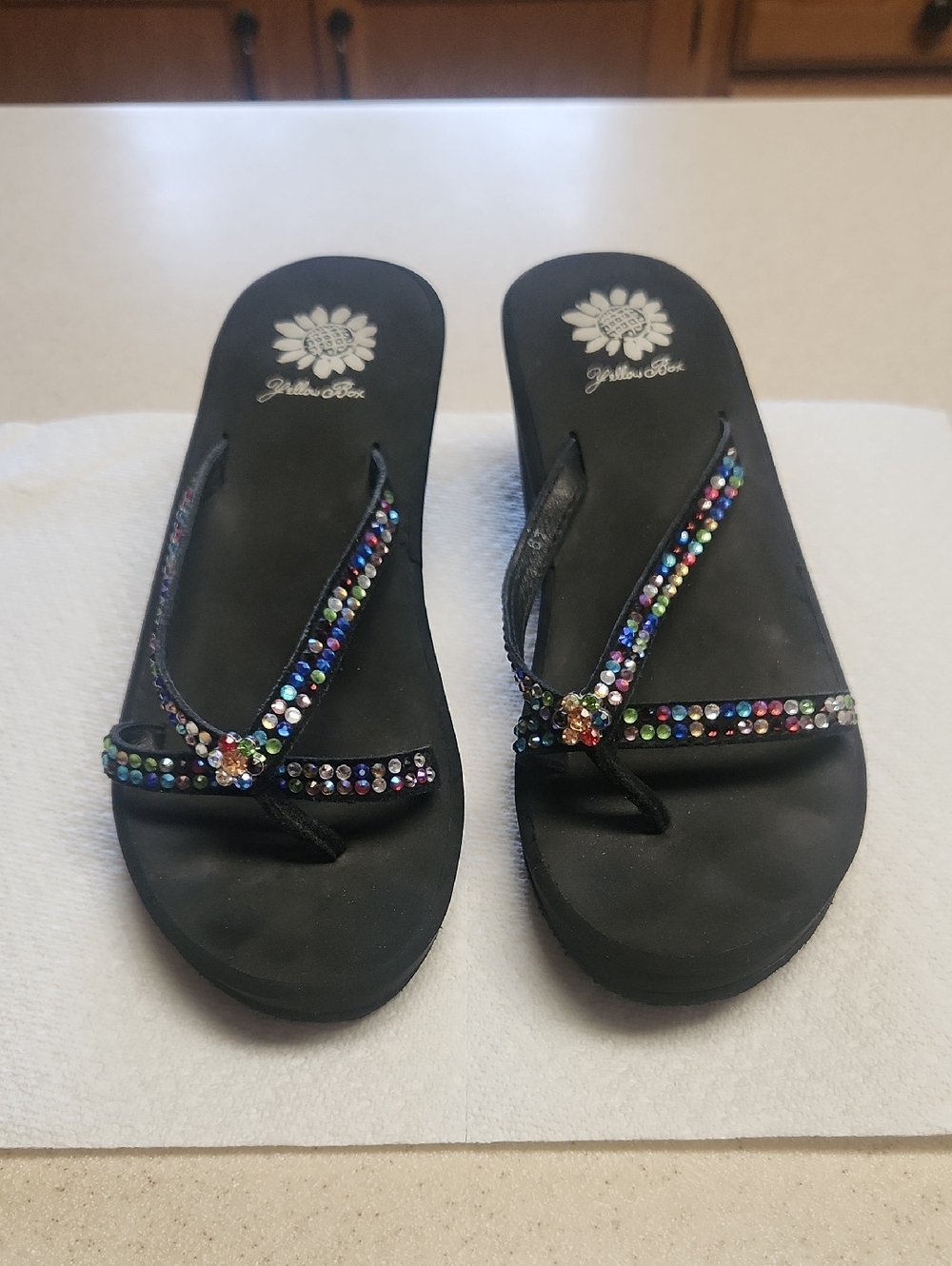 Yellow Box Multi-Colored Women's Size 6.5 Wedge Flip Flops/Sandals, GUC